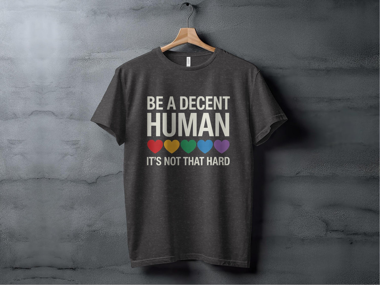 Be A Decent Human T-Shirt, Kindness Shirt, Equality T-Shirt, Pride T-Shirt, Human Rights T-Shirt, Inspirational Shirt, Rainbow Hearts Shirt XS / Dark Grey Heather