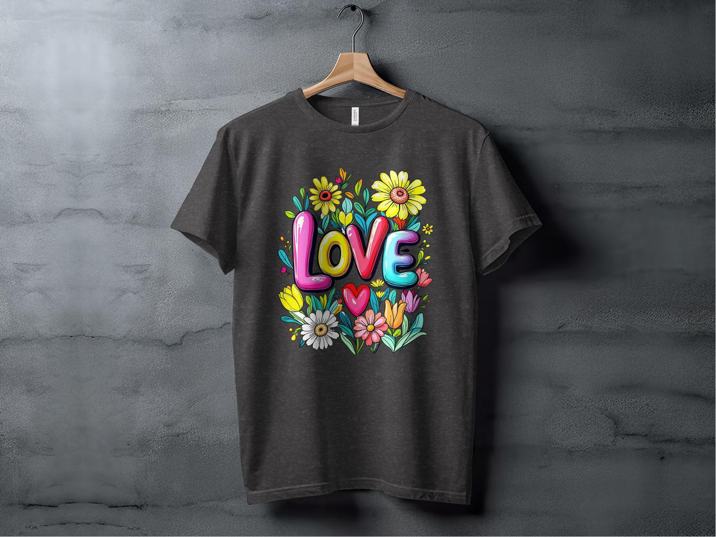 Floral Love T-Shirt, Flower T-Shirt, Trendy T-Shirt, Gift T-Shirt, Valentine T-Shirt, Colorful T-Shirt, T-Shirt for Her, Graphic Tee XS / Dark Grey Heather