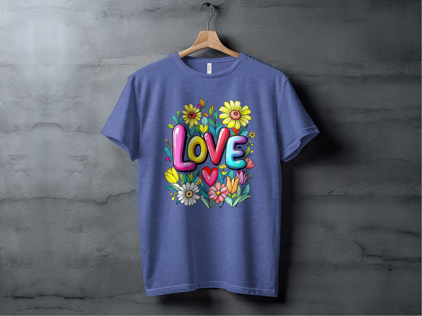 Floral Love T-Shirt, Flower T-Shirt, Trendy T-Shirt, Gift T-Shirt, Valentine T-Shirt, Colorful T-Shirt, T-Shirt for Her, Graphic Tee XS / Heather True Royal