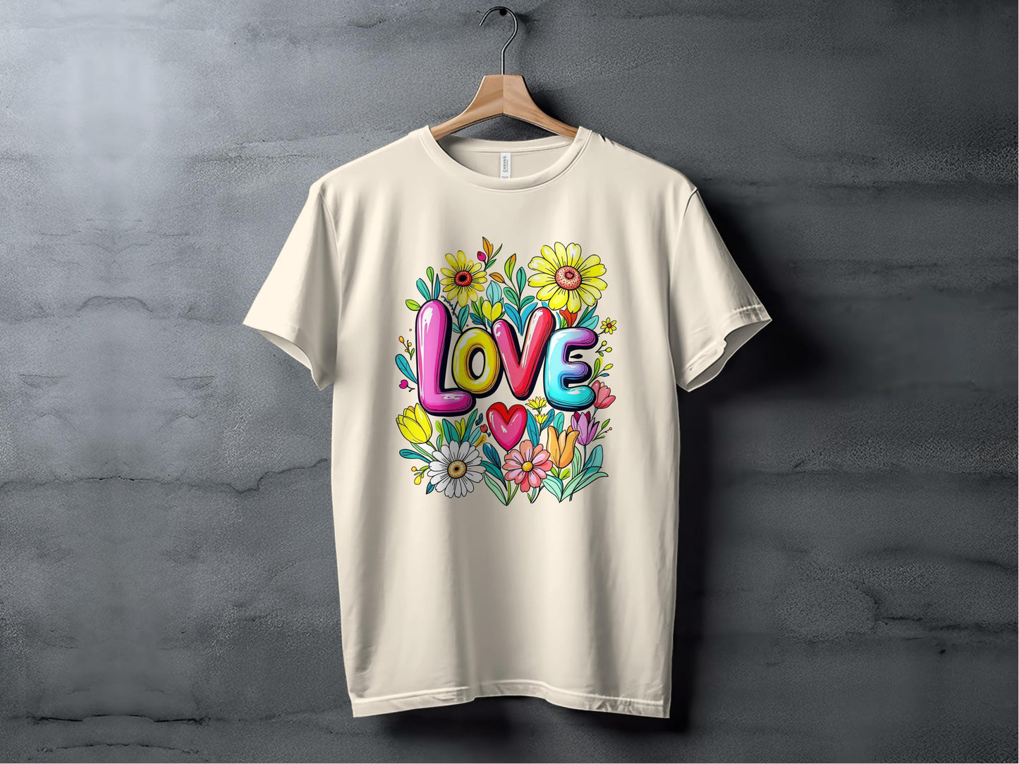 Floral Love T-Shirt, Flower T-Shirt, Trendy T-Shirt, Gift T-Shirt, Valentine T-Shirt, Colorful T-Shirt, T-Shirt for Her, Graphic Tee XS / Natural