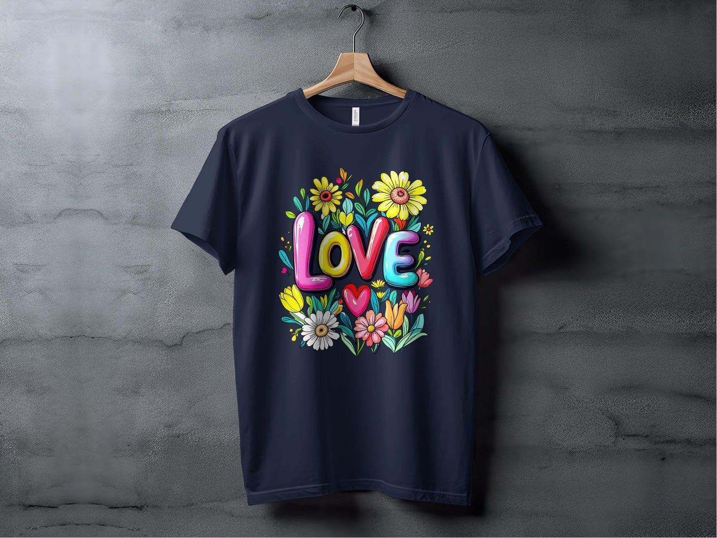 Floral Love T-Shirt, Flower T-Shirt, Trendy T-Shirt, Gift T-Shirt, Valentine T-Shirt, Colorful T-Shirt, T-Shirt for Her, Graphic Tee XS / Navy