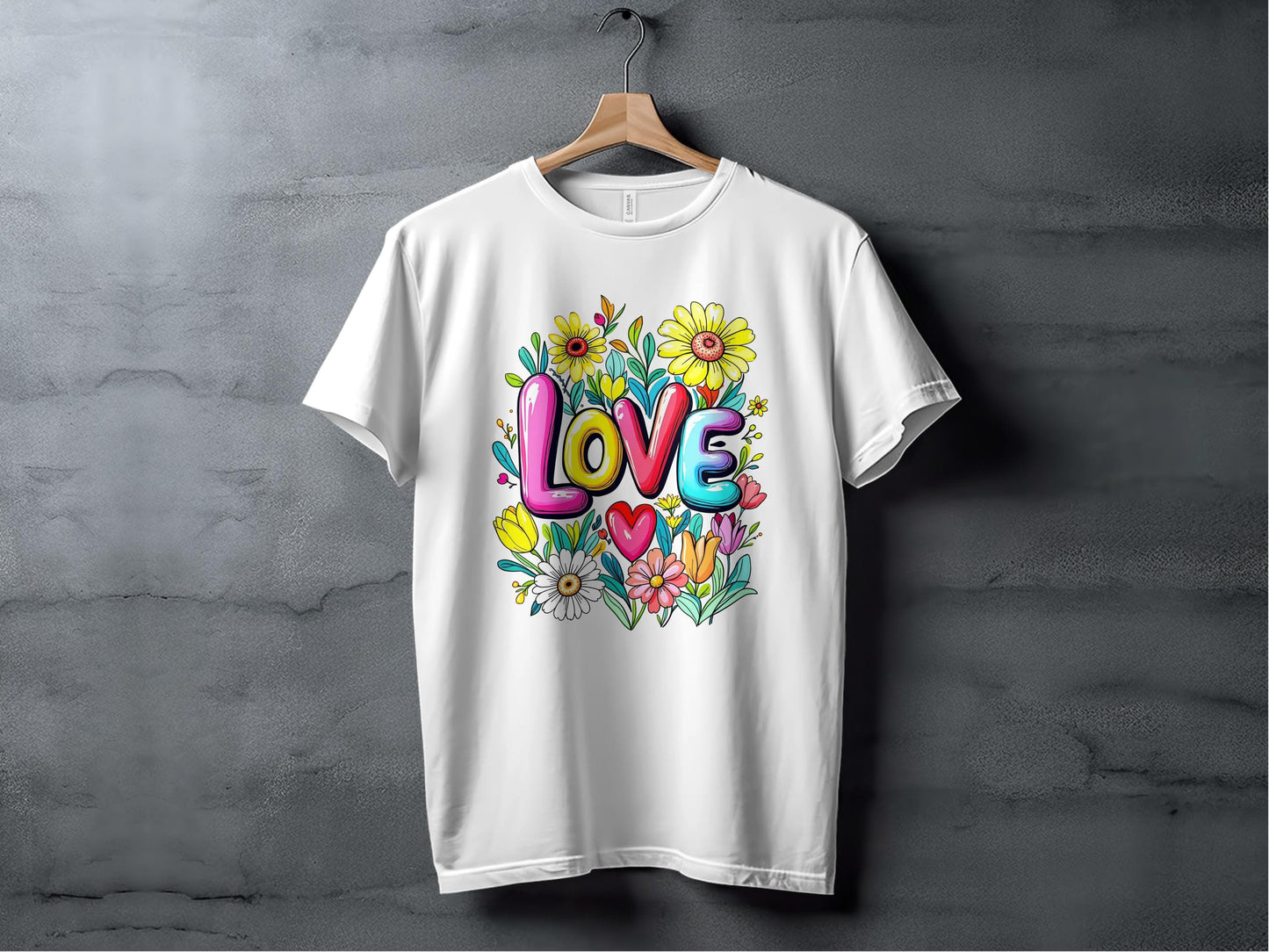 Floral Love T-Shirt, Flower T-Shirt, Trendy T-Shirt, Gift T-Shirt, Valentine T-Shirt, Colorful T-Shirt, T-Shirt for Her, Graphic Tee XS / White