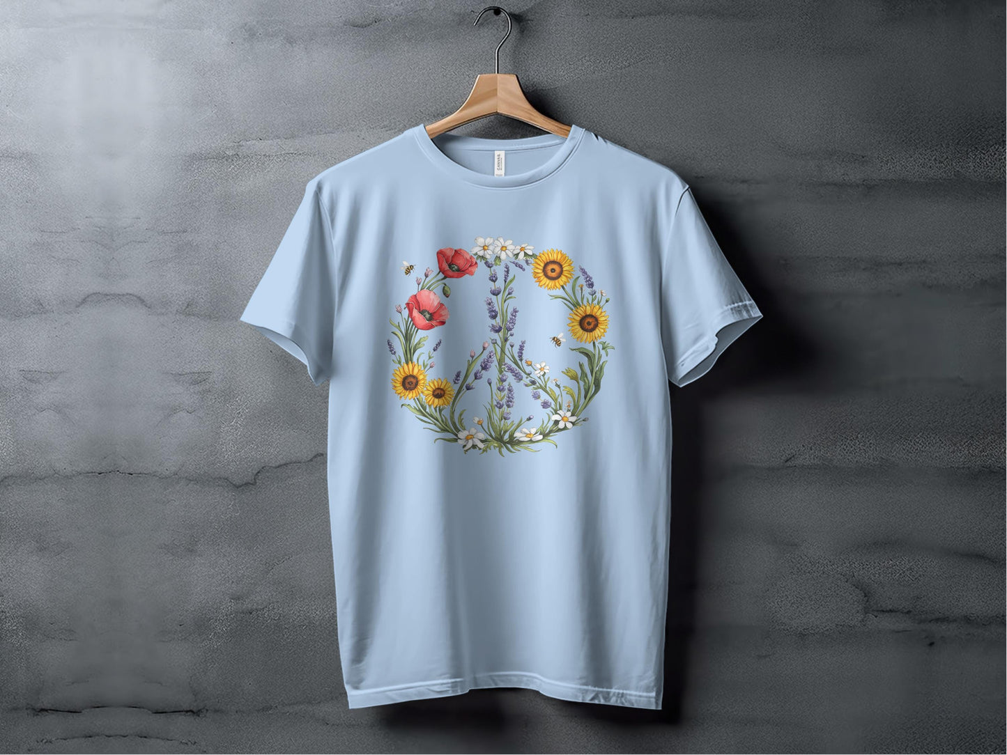 Floral Peace Sign Tee XS / Baby Blue