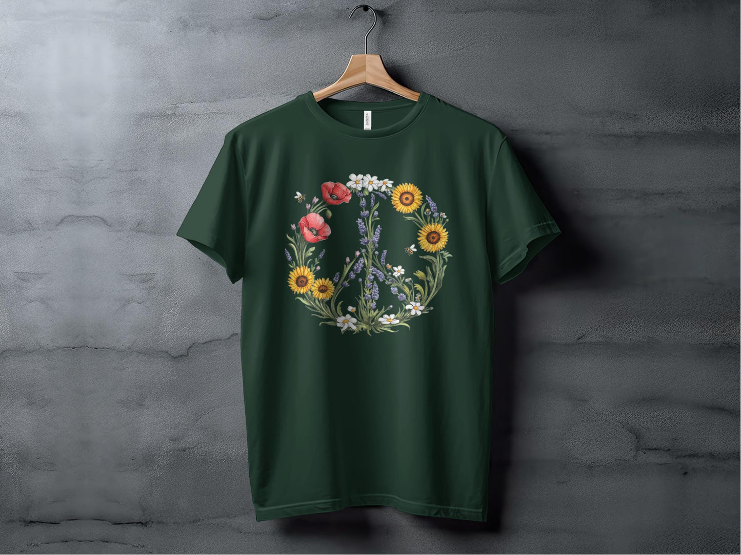 Floral Peace Sign Tee XS / Forest