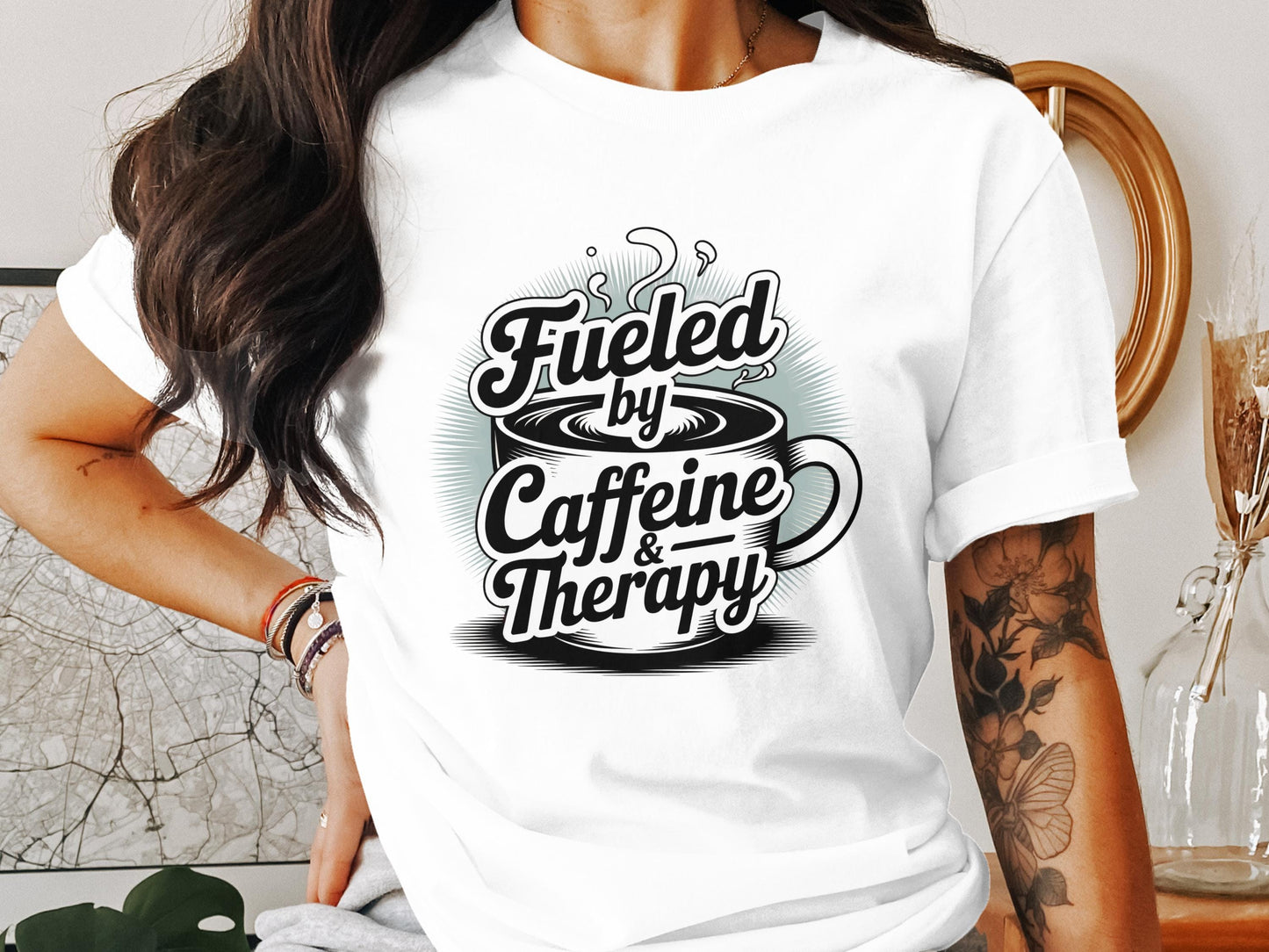Fueled by Caffeine and Therapy Tee XS / White