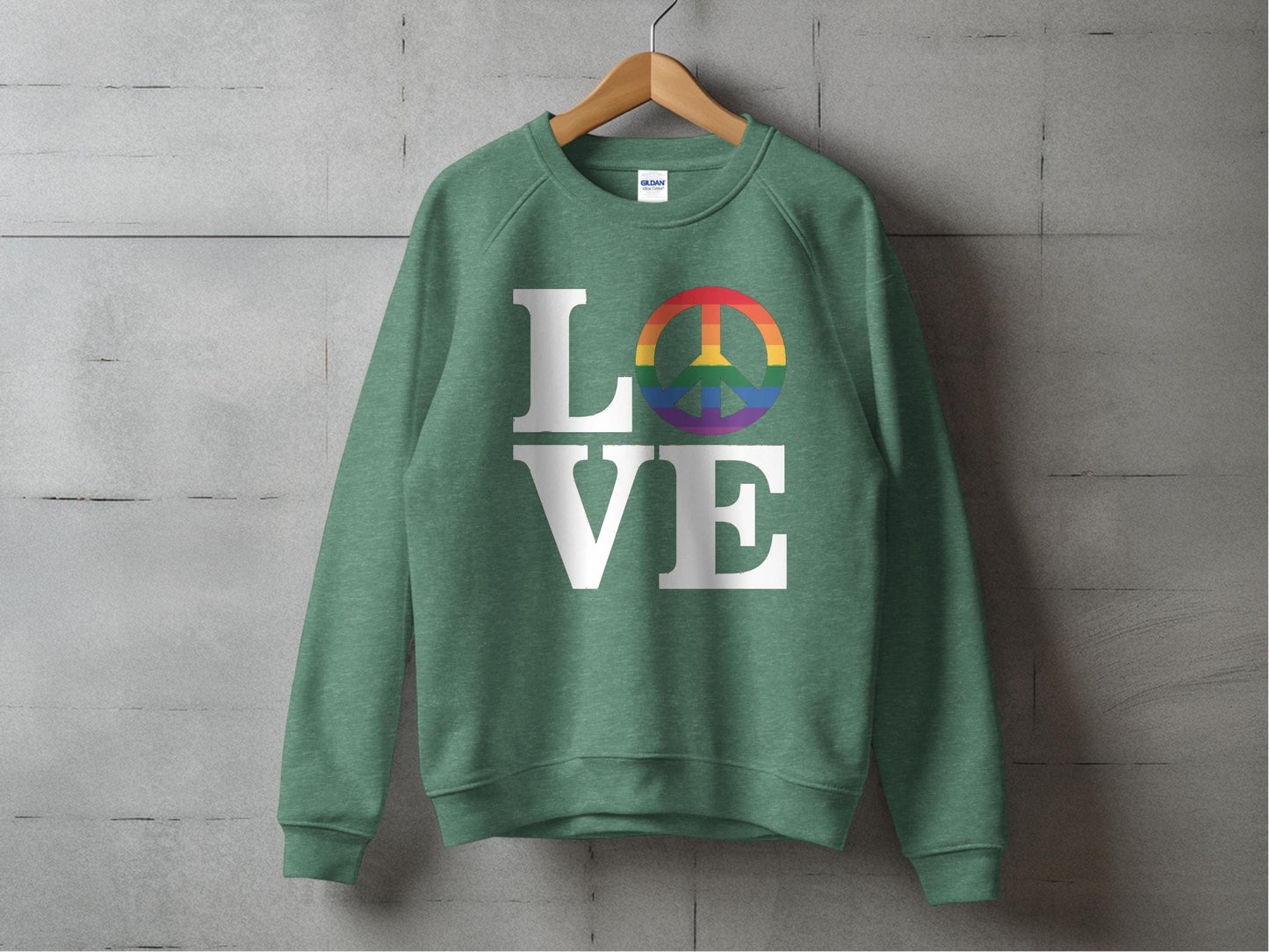LOVE Peace Sign Sweatshirt S / Heather Sport Dark Green