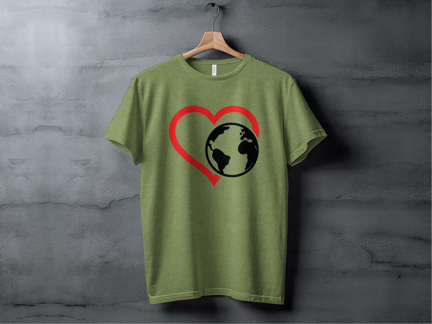 Love the Earth Heart Monochrome Tee XS / Heather Green