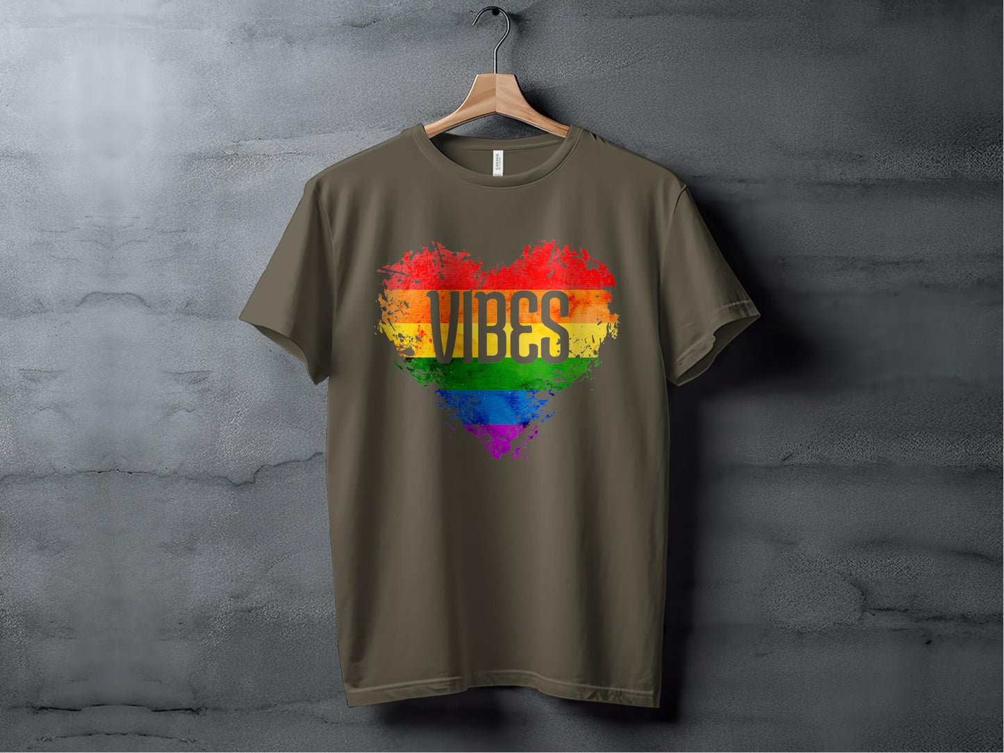 Rainbow Heart Vibes Design Graphic Print Pride T-Shirt Sweatshirt Hoodie XS / Army