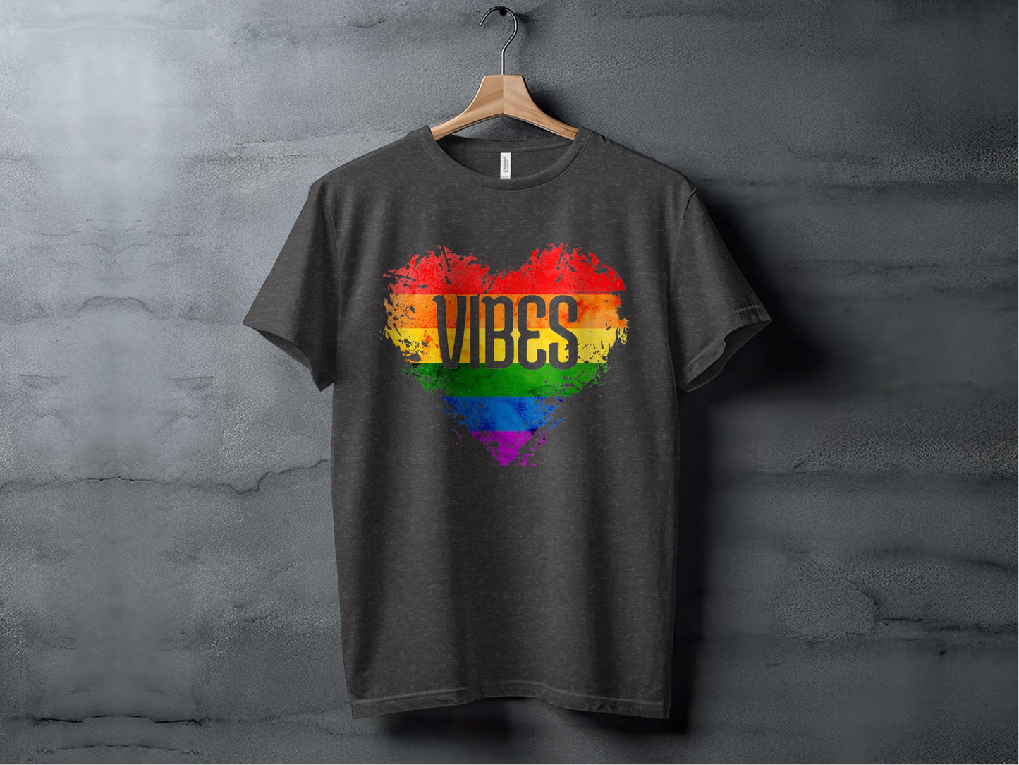 Rainbow Heart Vibes Design Graphic Print Pride T-Shirt Sweatshirt Hoodie XS / Dark Grey Heather