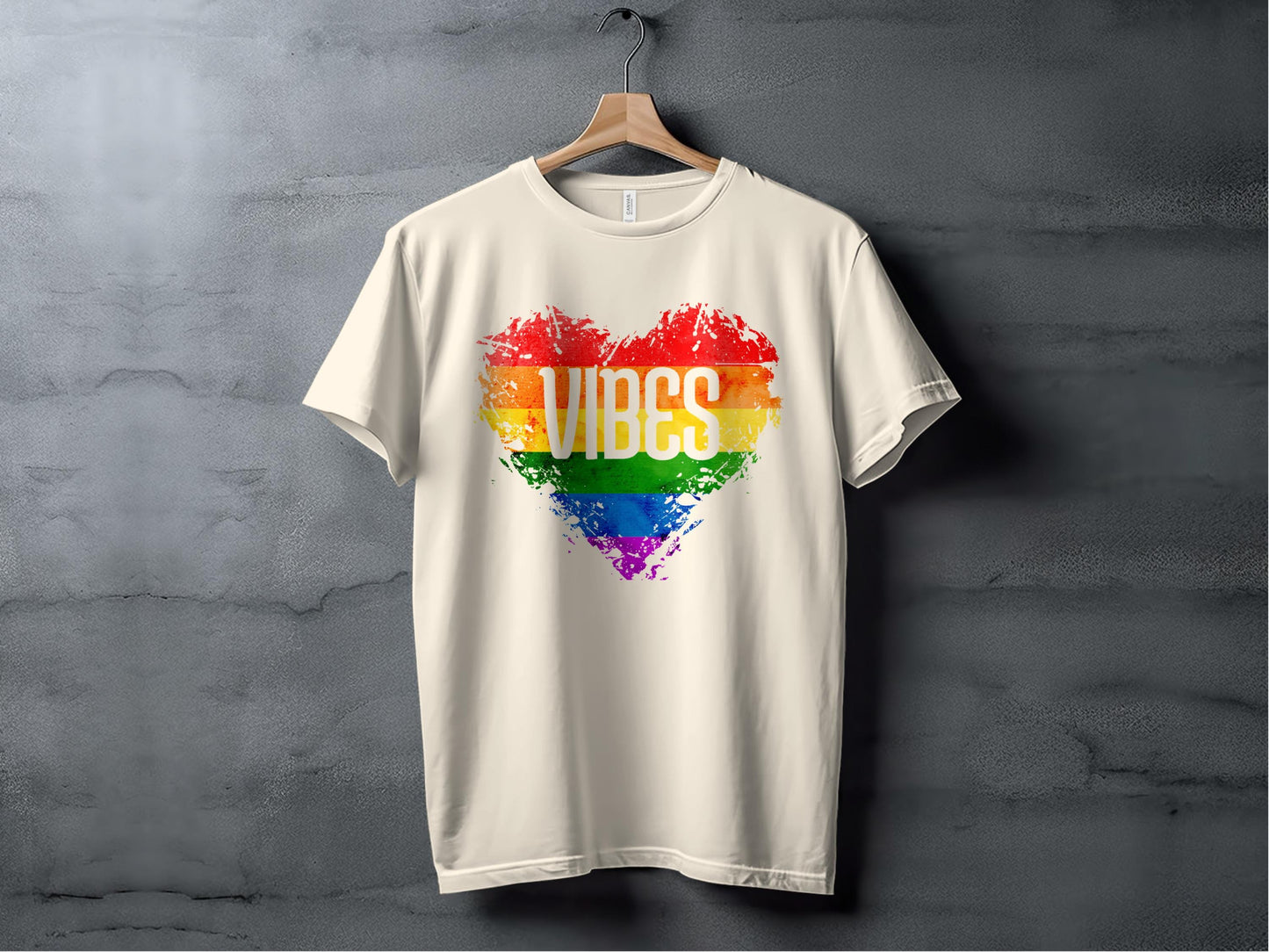 Rainbow Heart Vibes Design Graphic Print Pride T-Shirt Sweatshirt Hoodie XS / Natural