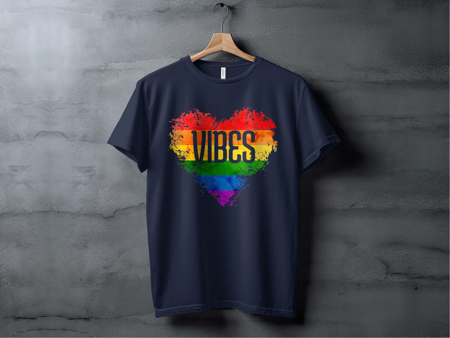 Rainbow Heart Vibes Design Graphic Print Pride T-Shirt Sweatshirt Hoodie XS / Navy