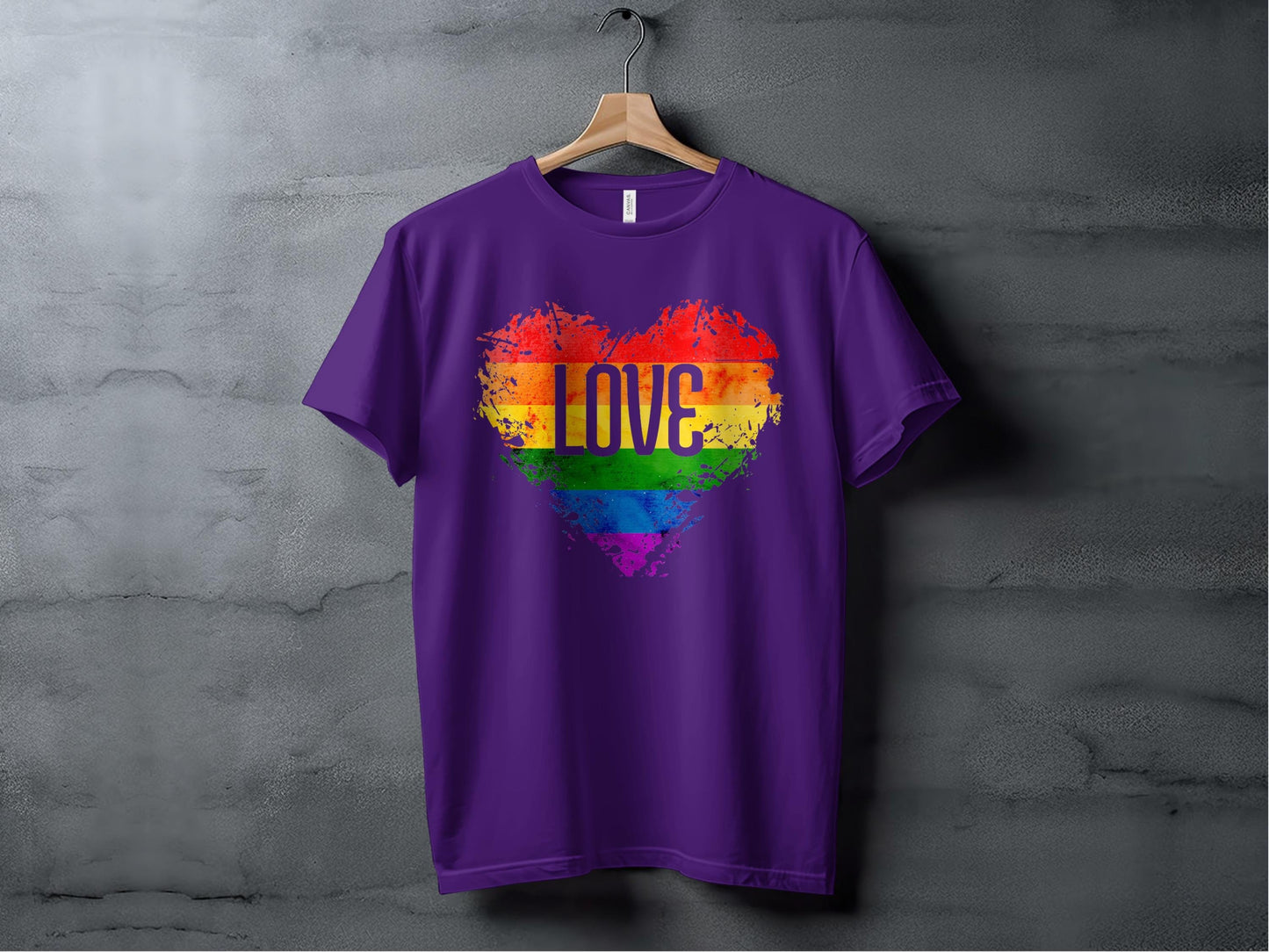 Rainbow Heart With Love White Letters Design T-Shirt Sweatshirt Hoodie XS / Team Purple
