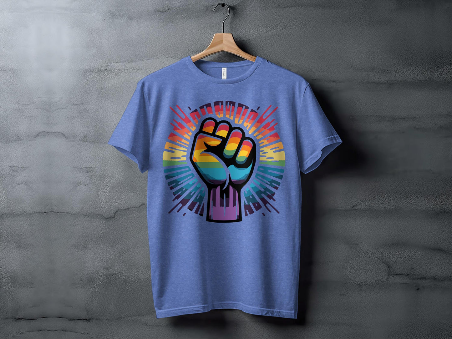 Rainbow Pride Fist Tee XS / Heather Columbia Blue