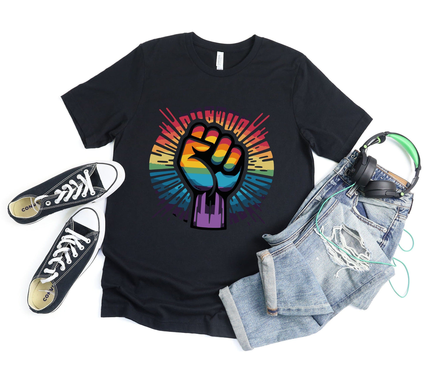 Rainbow Pride Fist Tee XS / Solid Black Blend