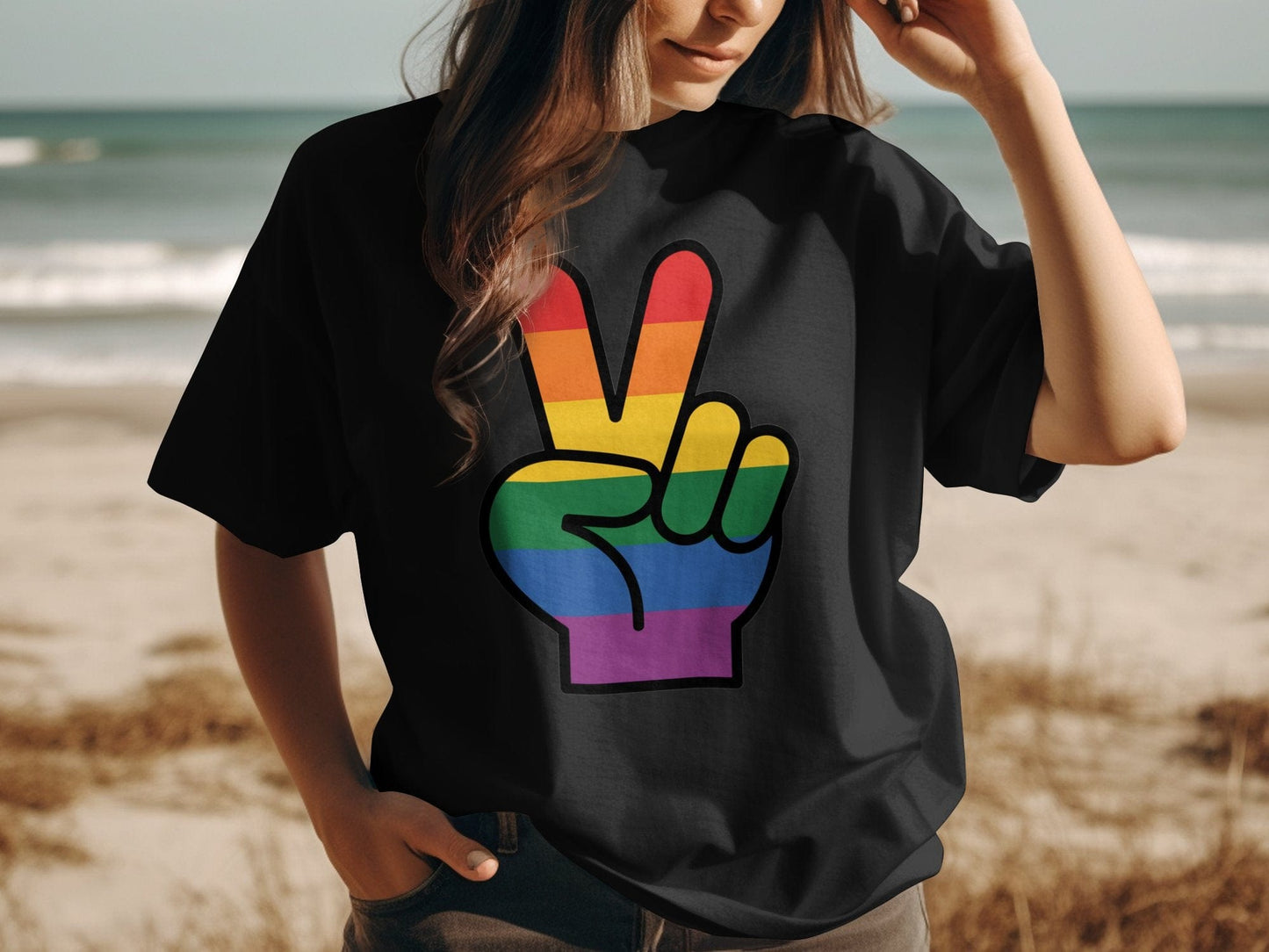 Rainbow Pride Peace Sign Symbol Graphic Design for LGBTQ T-Shirt Sweatshirt Hoodie
