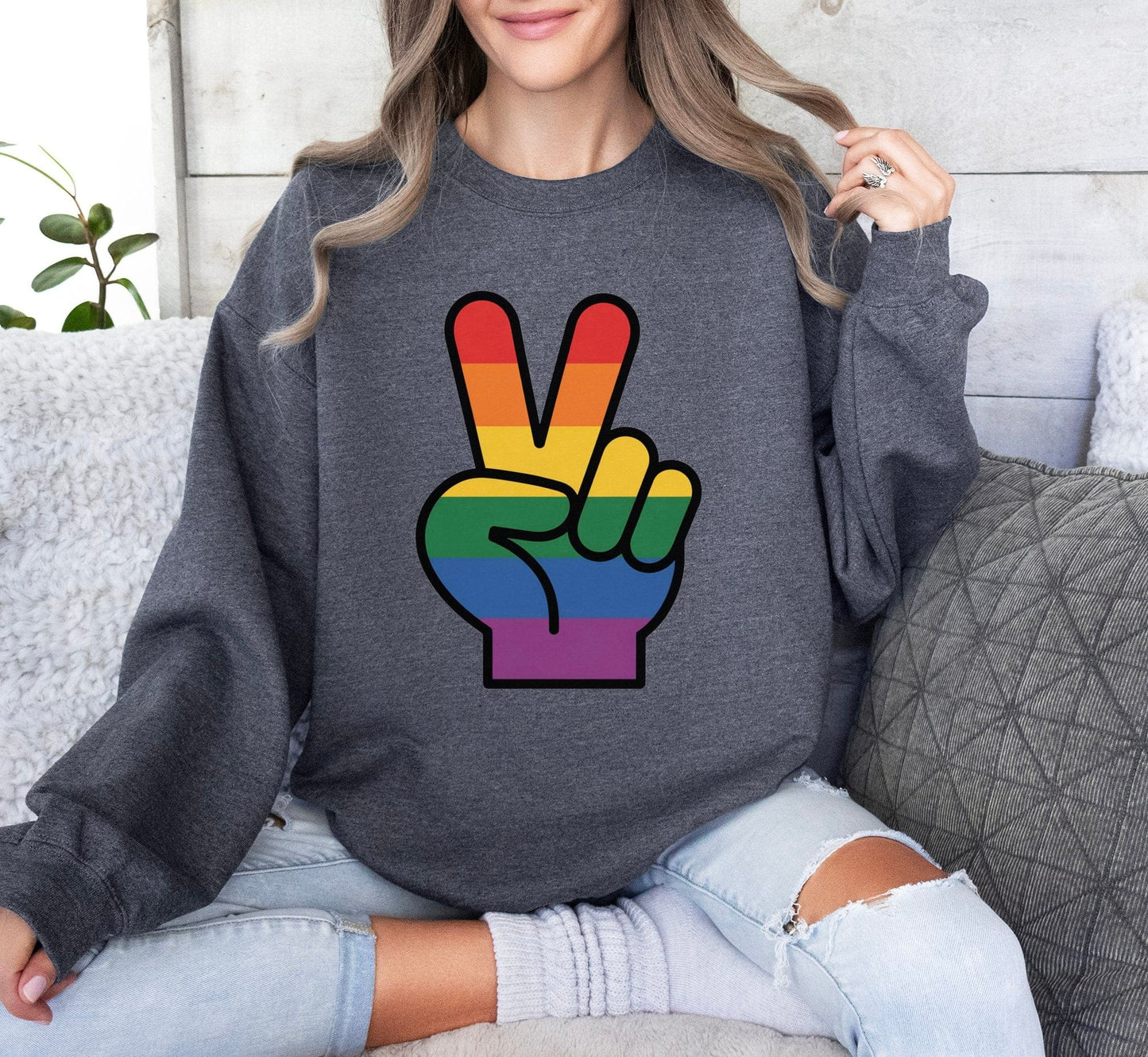 Rainbow Pride Peace Sign Symbol Graphic Design for LGBTQ T-Shirt Sweatshirt Hoodie
