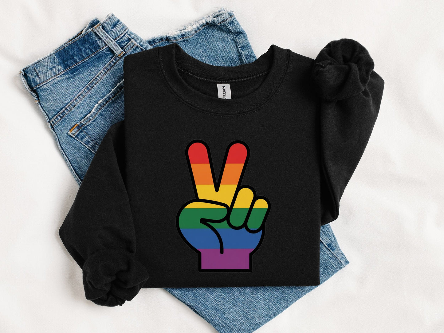 Rainbow Pride Peace Sign Symbol Graphic Design for LGBTQ T-Shirt Sweatshirt Hoodie
