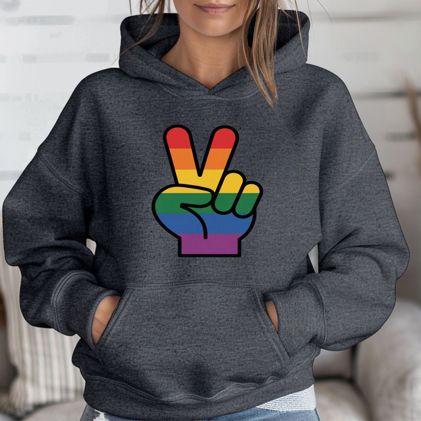 Rainbow Pride Peace Sign Symbol Graphic Design for LGBTQ T-Shirt Sweatshirt Hoodie