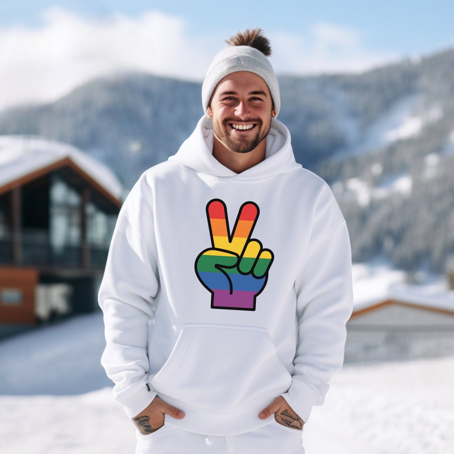 Rainbow Pride Peace Sign Symbol Graphic Design for LGBTQ T-Shirt Sweatshirt Hoodie