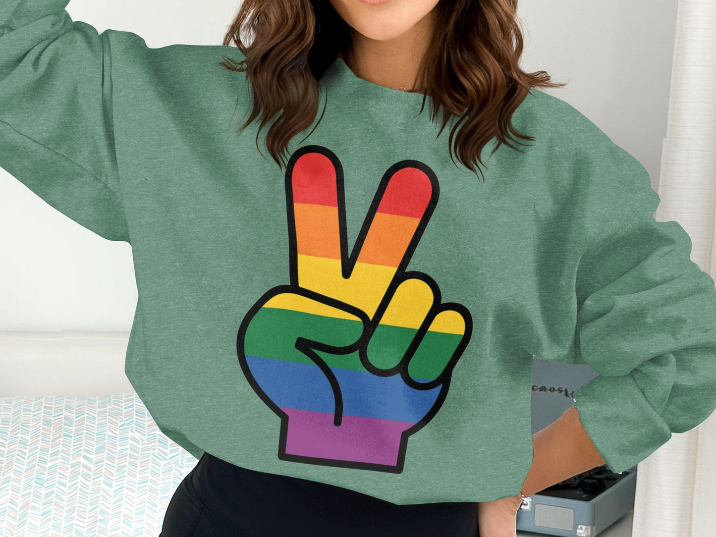 Rainbow Pride Peace Sign Symbol Graphic Design for LGBTQ T-Shirt Sweatshirt Hoodie S / Heather Sport Dark Green