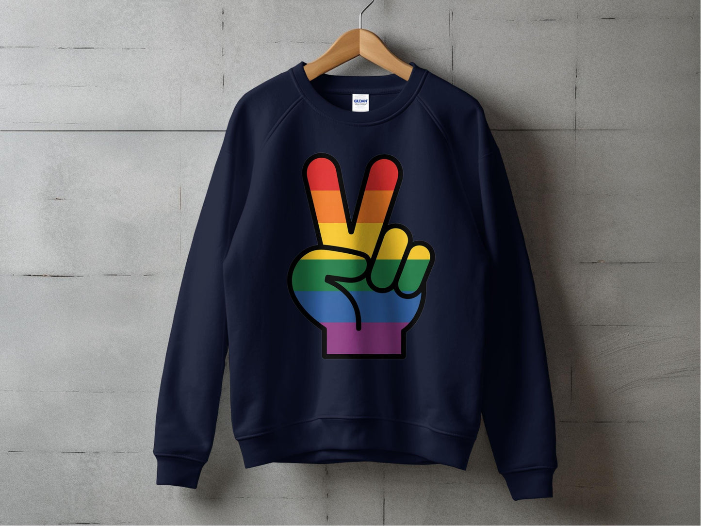 Rainbow Pride Peace Sign Symbol Graphic Design for LGBTQ T-Shirt Sweatshirt Hoodie S / Navy
