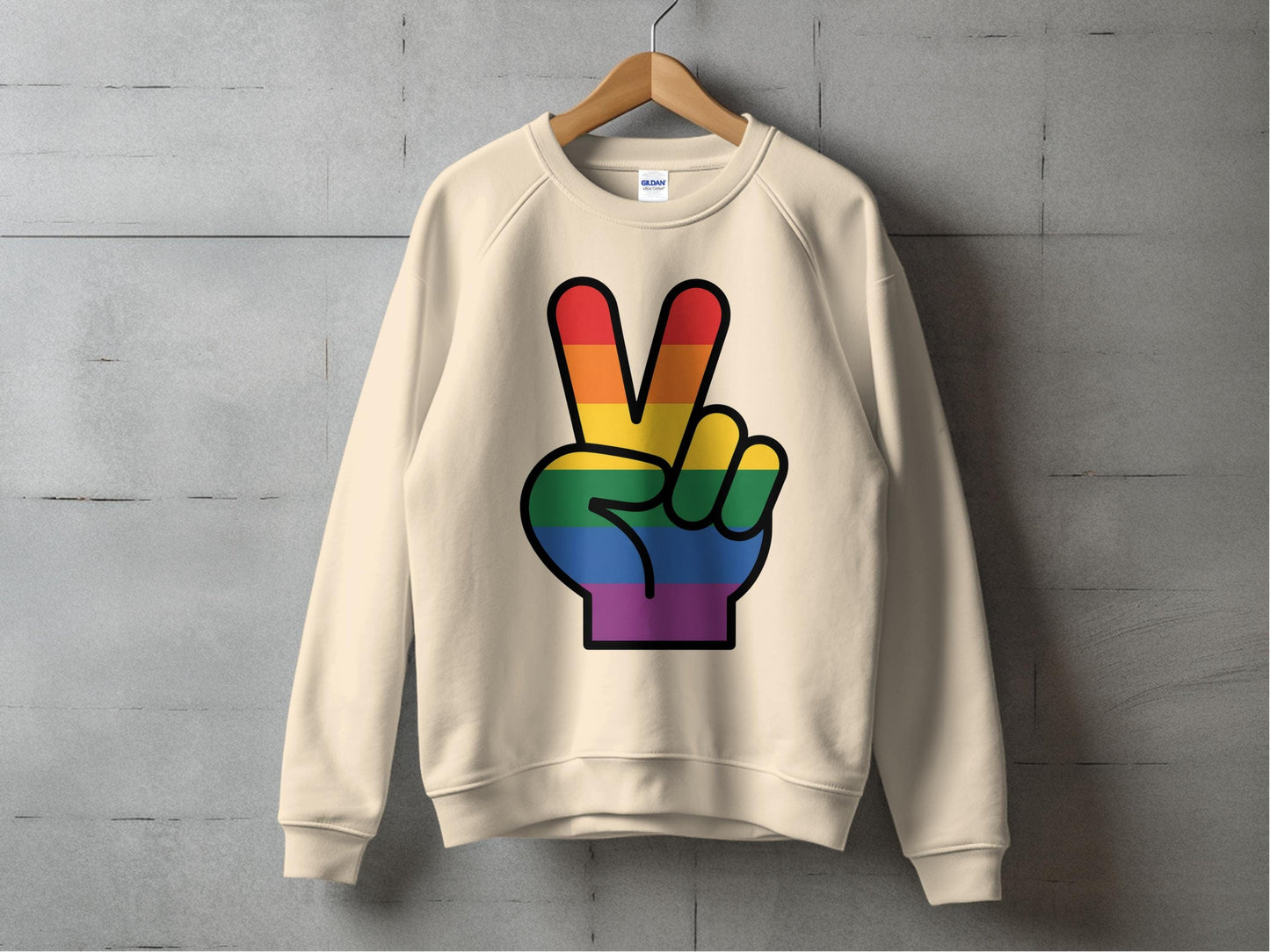 Rainbow Pride Peace Sign Symbol Graphic Design for LGBTQ T-Shirt Sweatshirt Hoodie S / Sand