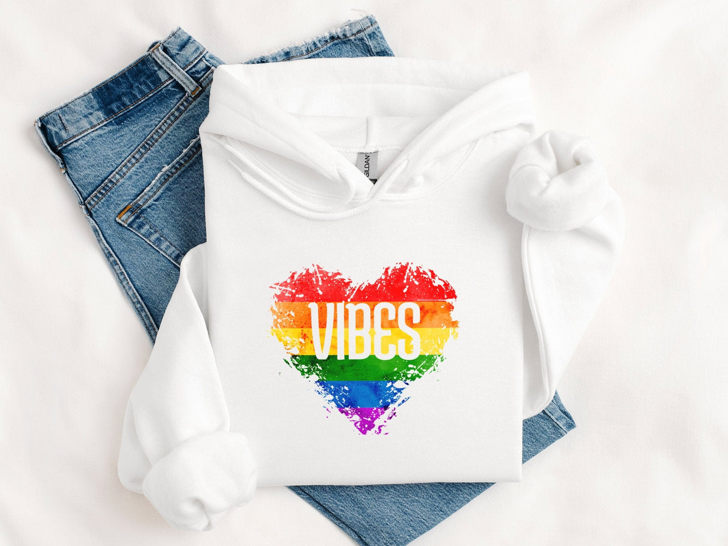 Rainbow Vibes Heart Hoodie