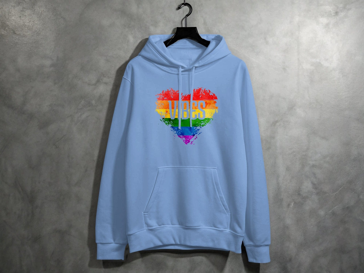 Rainbow Vibes Heart Hoodie S / Carolina Blue