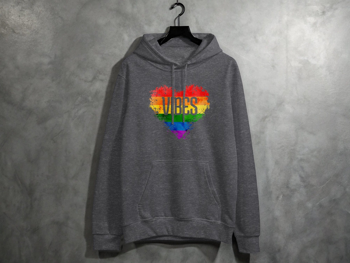 Rainbow Vibes Heart Hoodie S / Dark Heather
