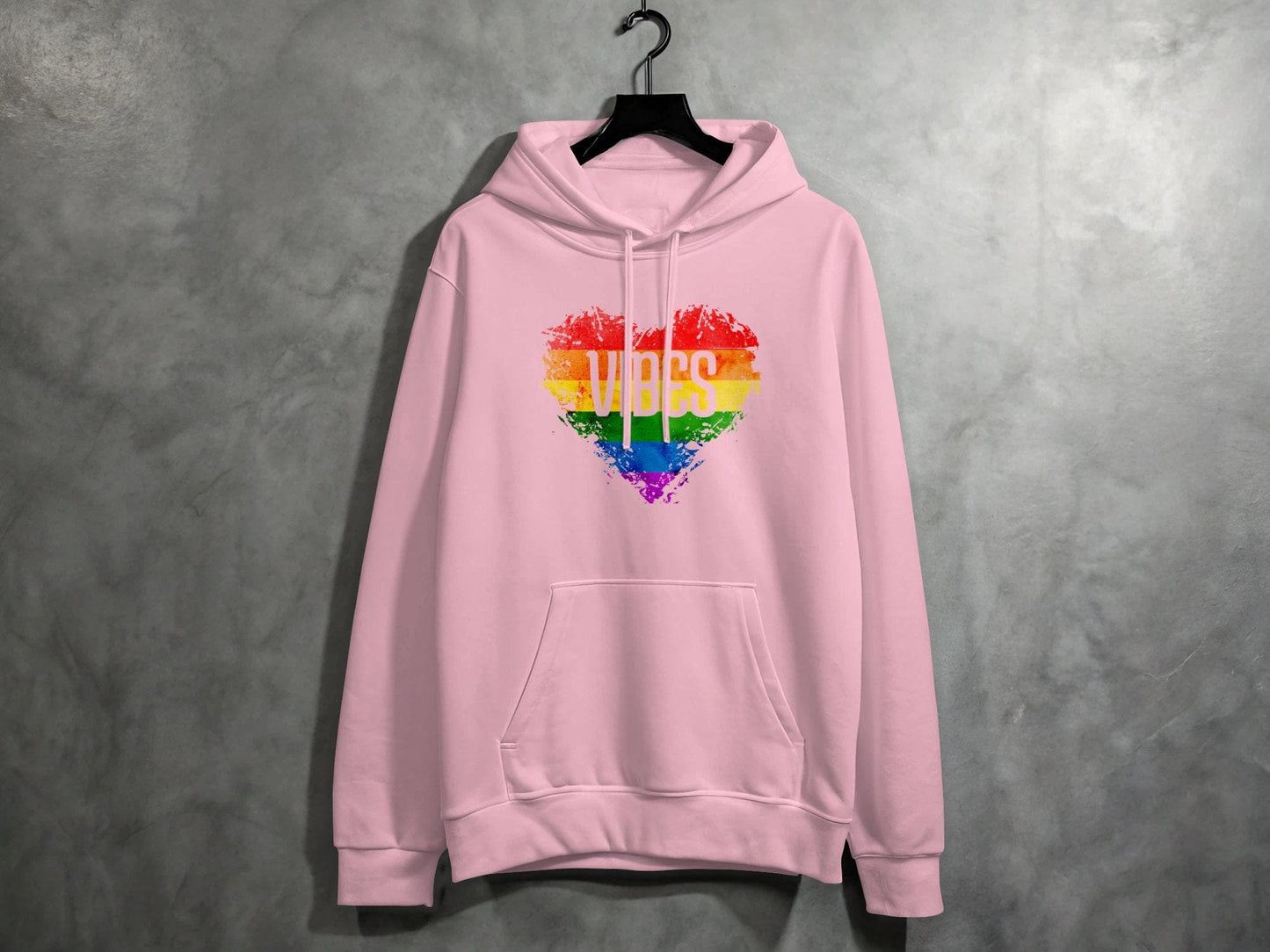 Rainbow Vibes Heart Hoodie S / Light Pink