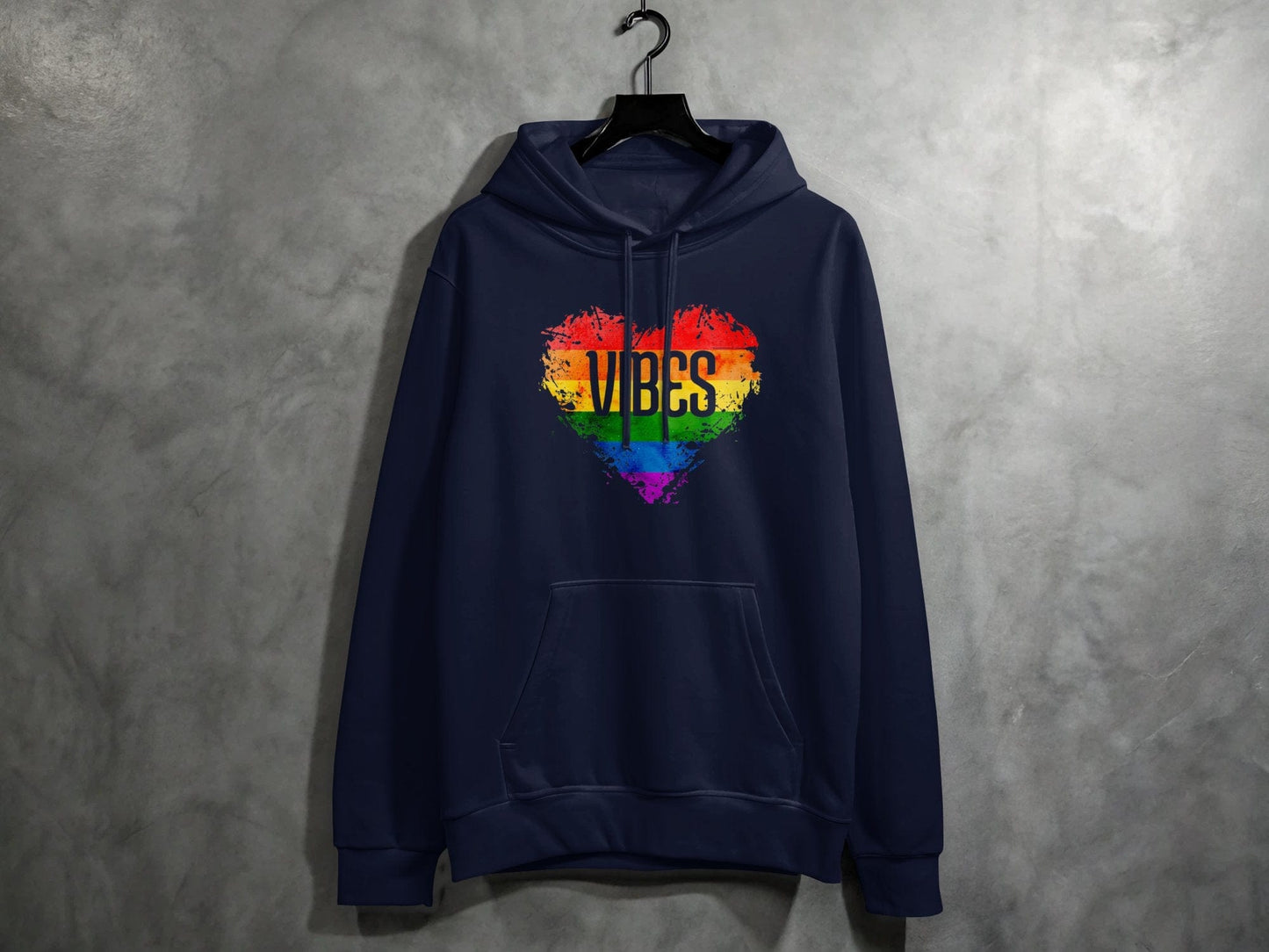 Rainbow Vibes Heart Hoodie S / Navy
