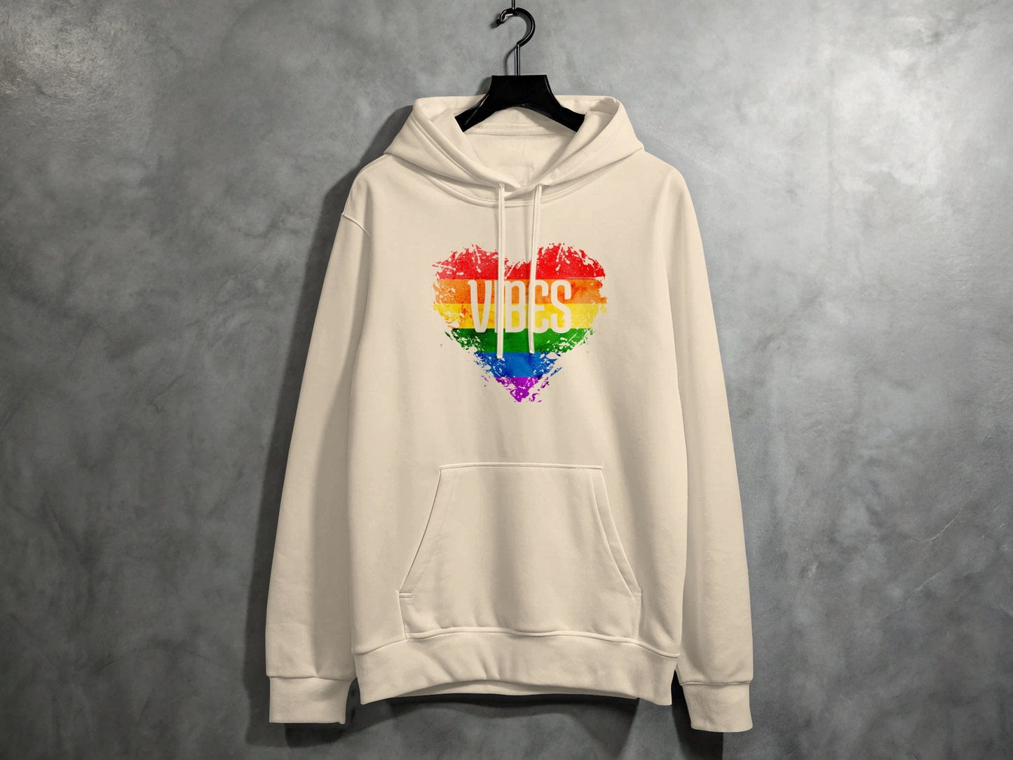 Rainbow Vibes Heart Hoodie S / Sand