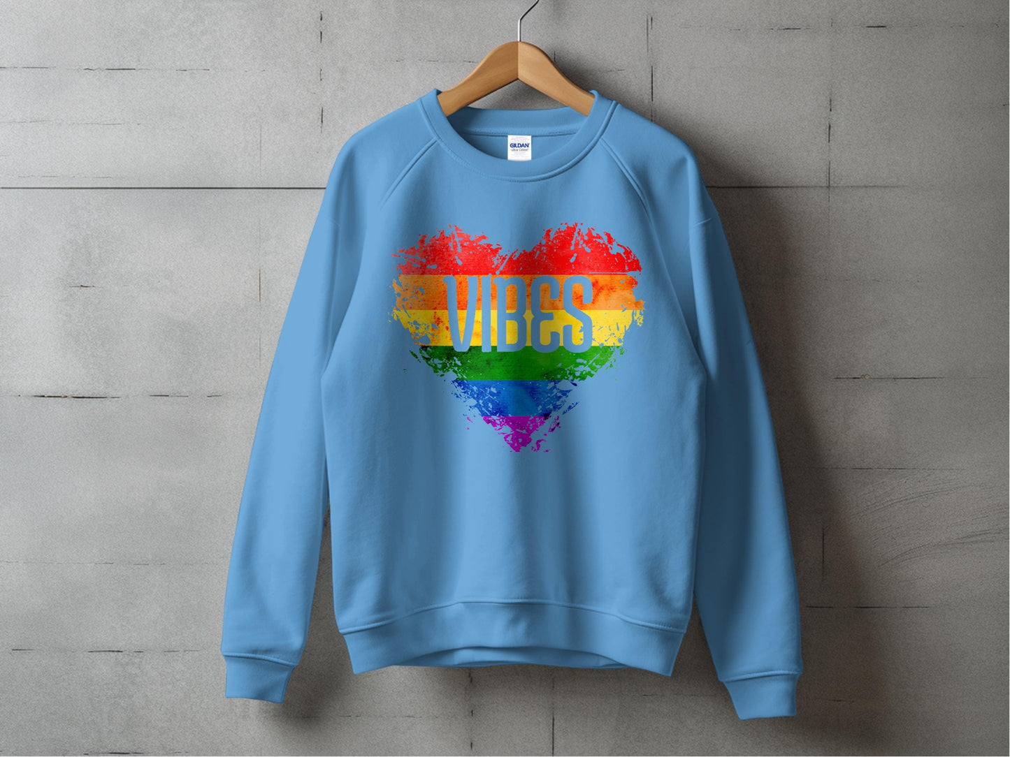 Rainbow Vibes Heart Sweatshirt S / Carolina Blue
