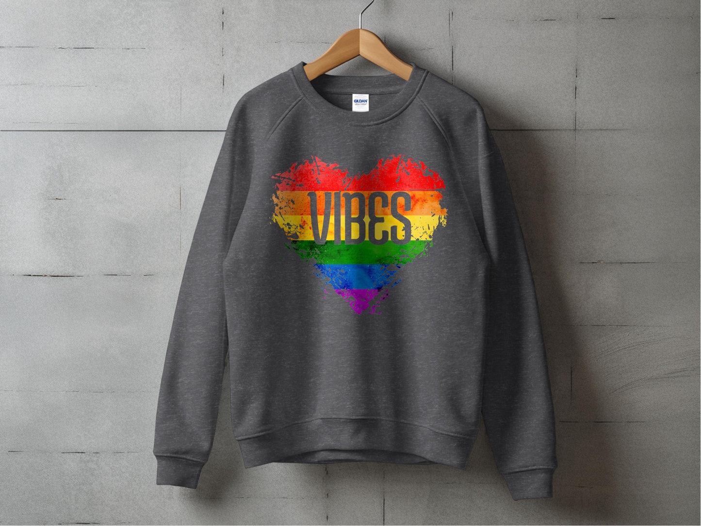 Rainbow Vibes Heart Sweatshirt S / Dark Heather