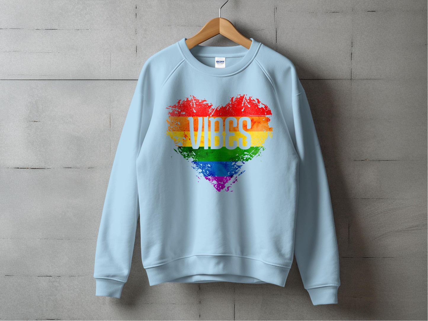 Rainbow Vibes Heart Sweatshirt S / Light Blue