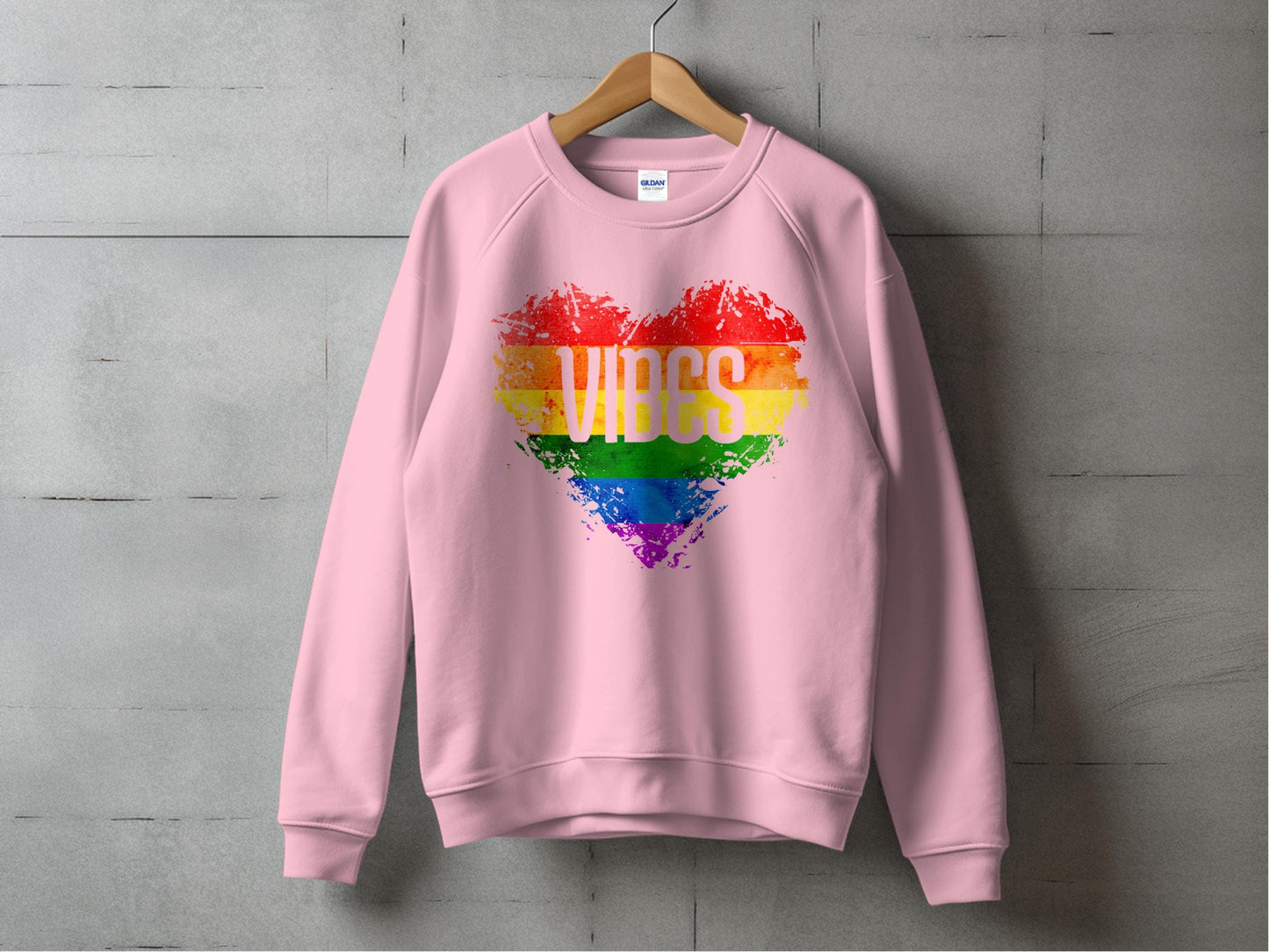 Rainbow Vibes Heart Sweatshirt S / Light Pink