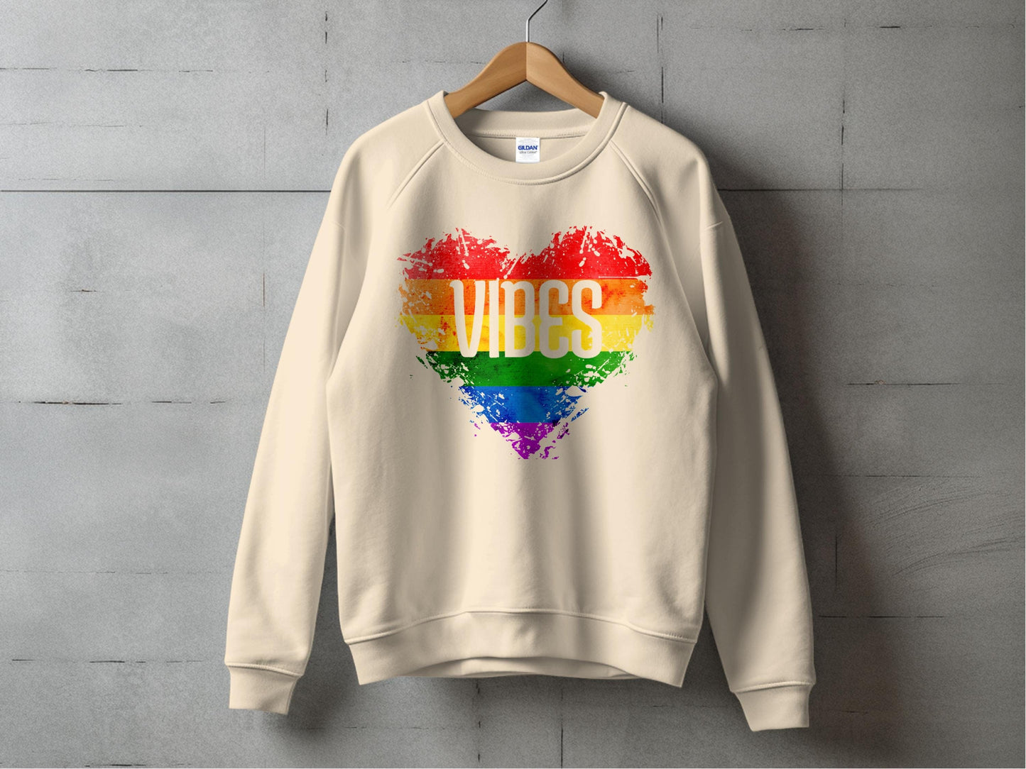 Rainbow Vibes Heart Sweatshirt S / Sand