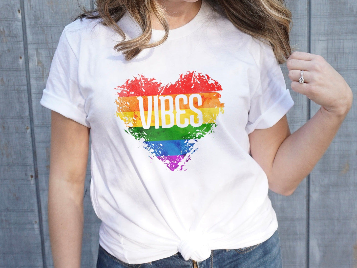 Rainbow Vibes Heart Tee XS / White