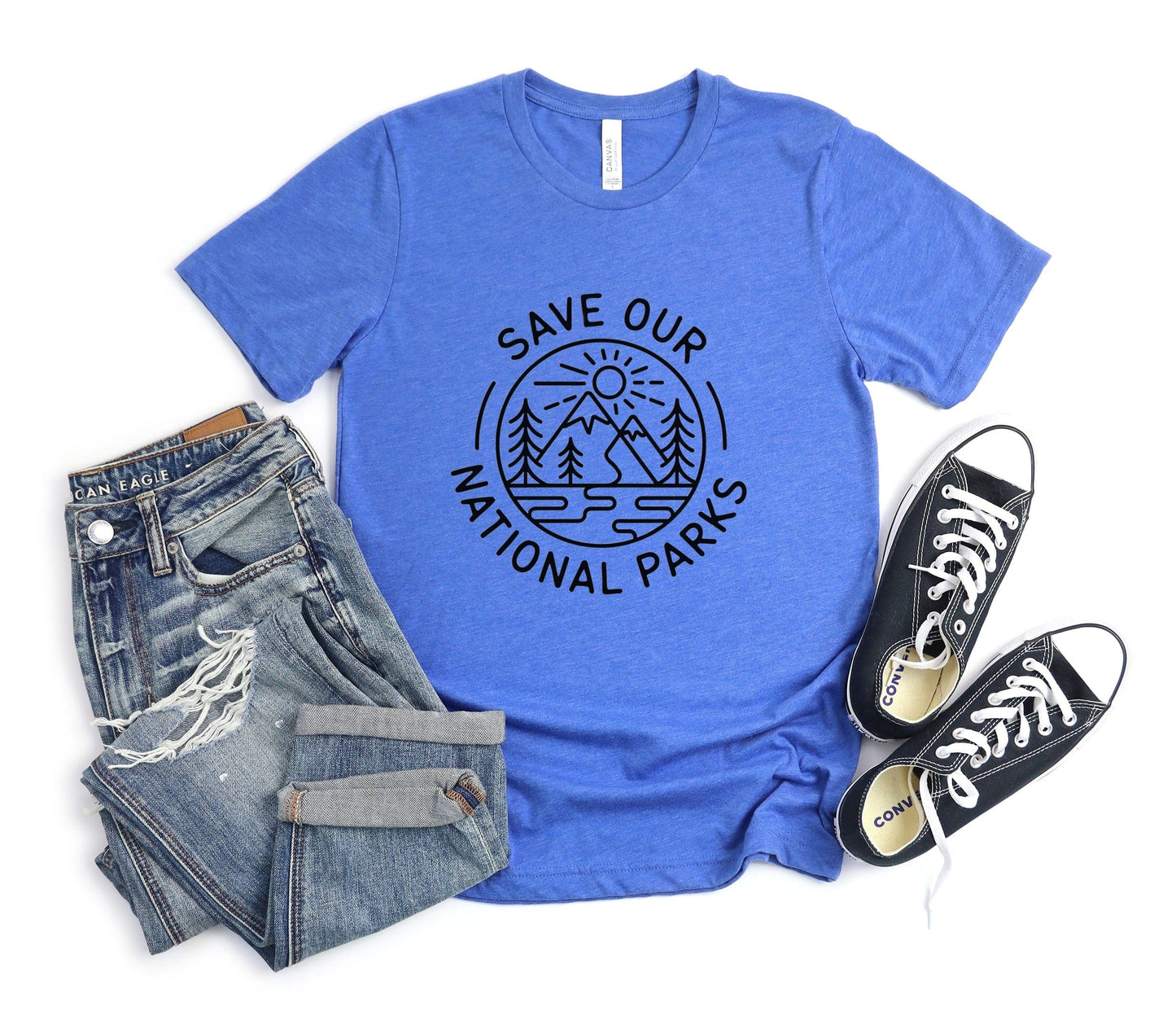 Save Our National Parks Line Art Tee XS / Heather True Royal
