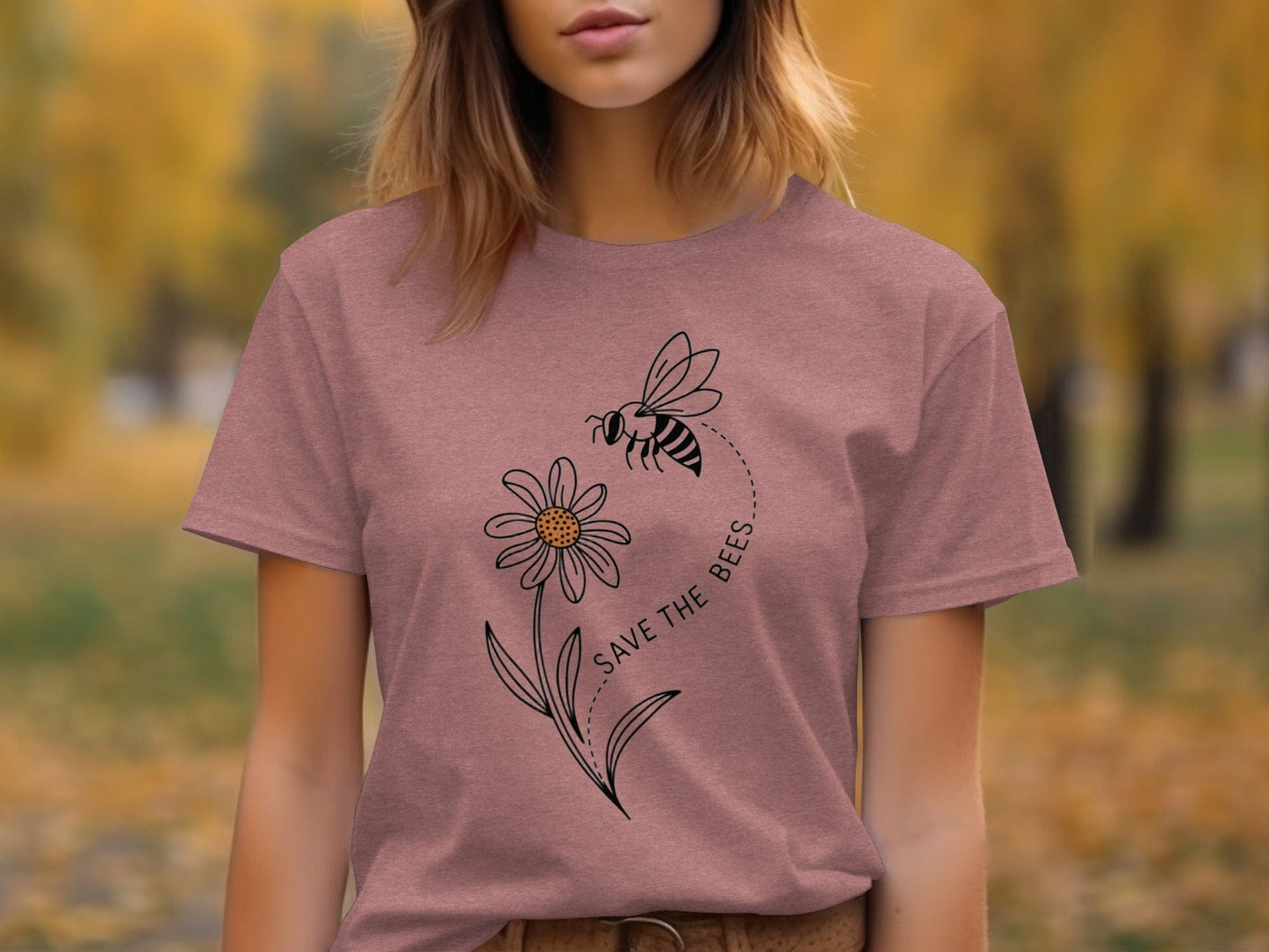 Save the Bees Graphic Tee, Eco-Friendly Bee Lover Shirt, Nature Conservation T-Shirt, Cute Animal Graphic Top, Sustainable Clothing XS / Heather Mauve