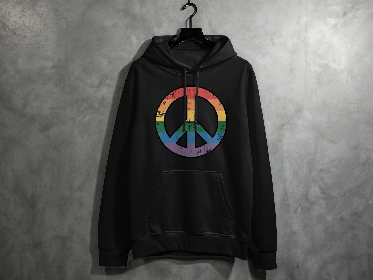 Vintage Rainbow Peace Symbol Hoodie S / Black