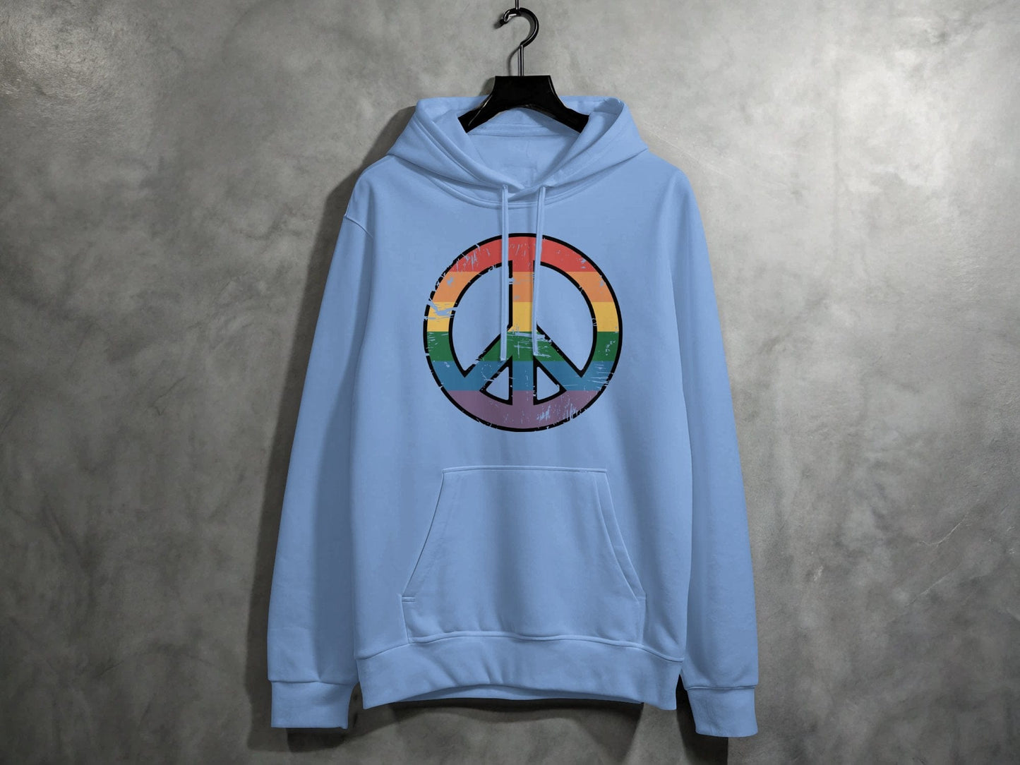 Vintage Rainbow Peace Symbol Hoodie S / Carolina Blue