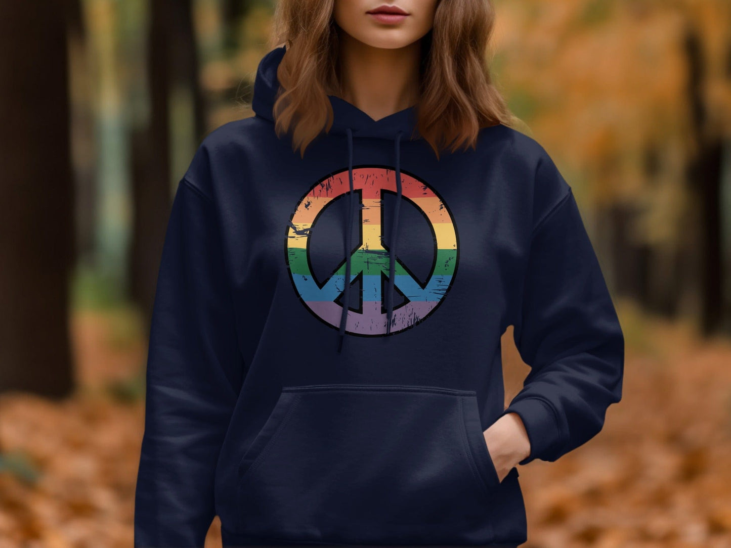 Vintage Rainbow Peace Symbol Hoodie S / Navy