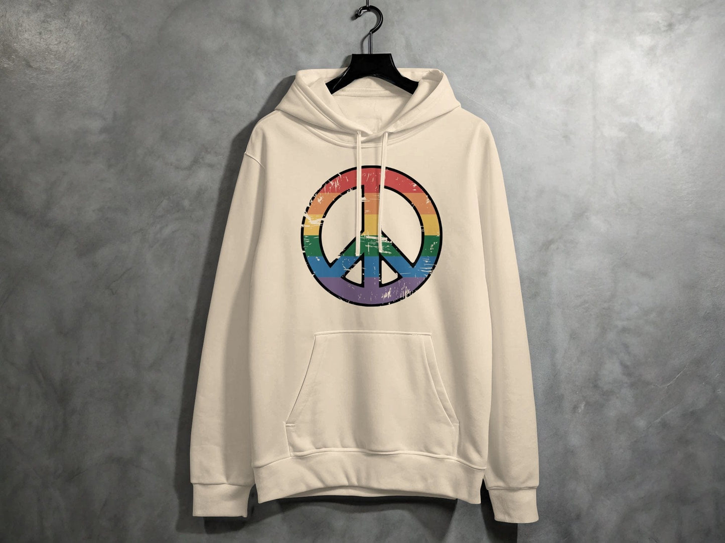 Vintage Rainbow Peace Symbol Hoodie S / Sand