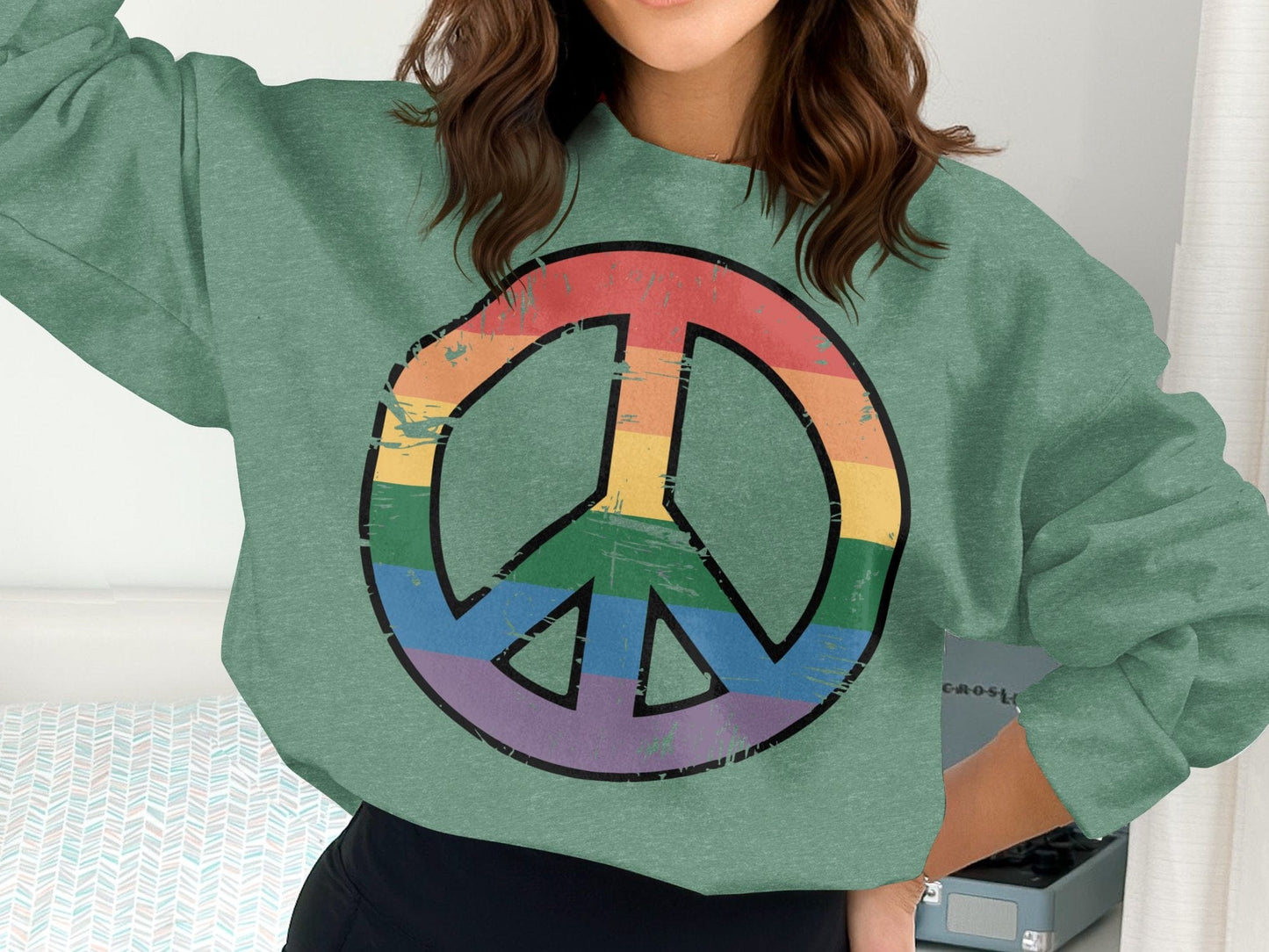 Vintage Rainbow Peace Symbol β Retro Inclusivity Design S / Heather Sport Dark Green