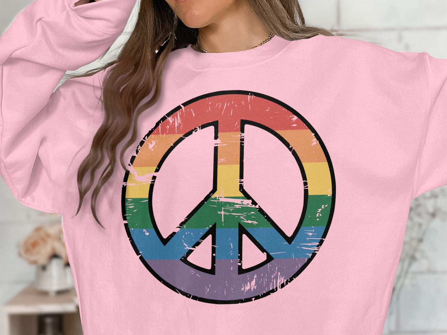Vintage Rainbow Peace Symbol β Retro Inclusivity Design S / Light Pink