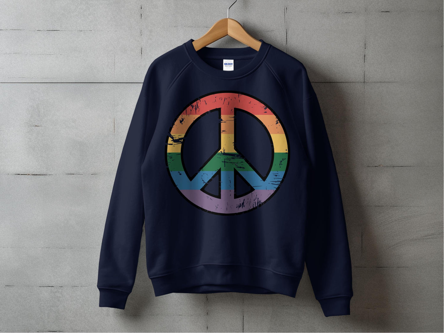 Vintage Rainbow Peace Symbol β Retro Inclusivity Design S / Navy