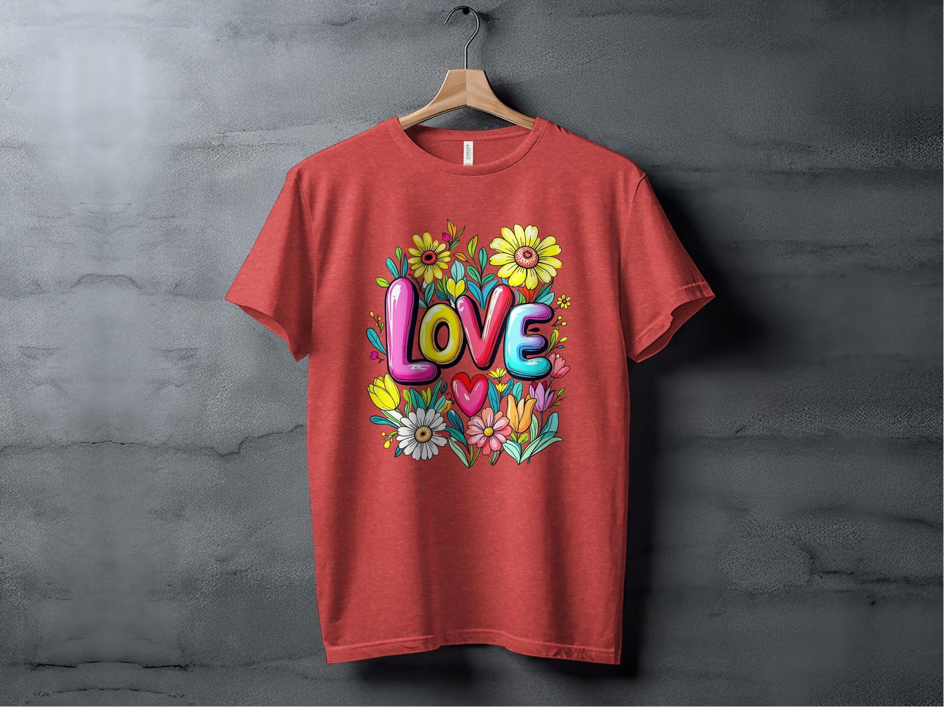 Floral Love T-Shirt, Flower T-Shirt, Trendy T-Shirt, Gift T-Shirt, Valentine T-Shirt, Colorful T-Shirt, T-Shirt for Her, Graphic Tee XS / Heather Red
