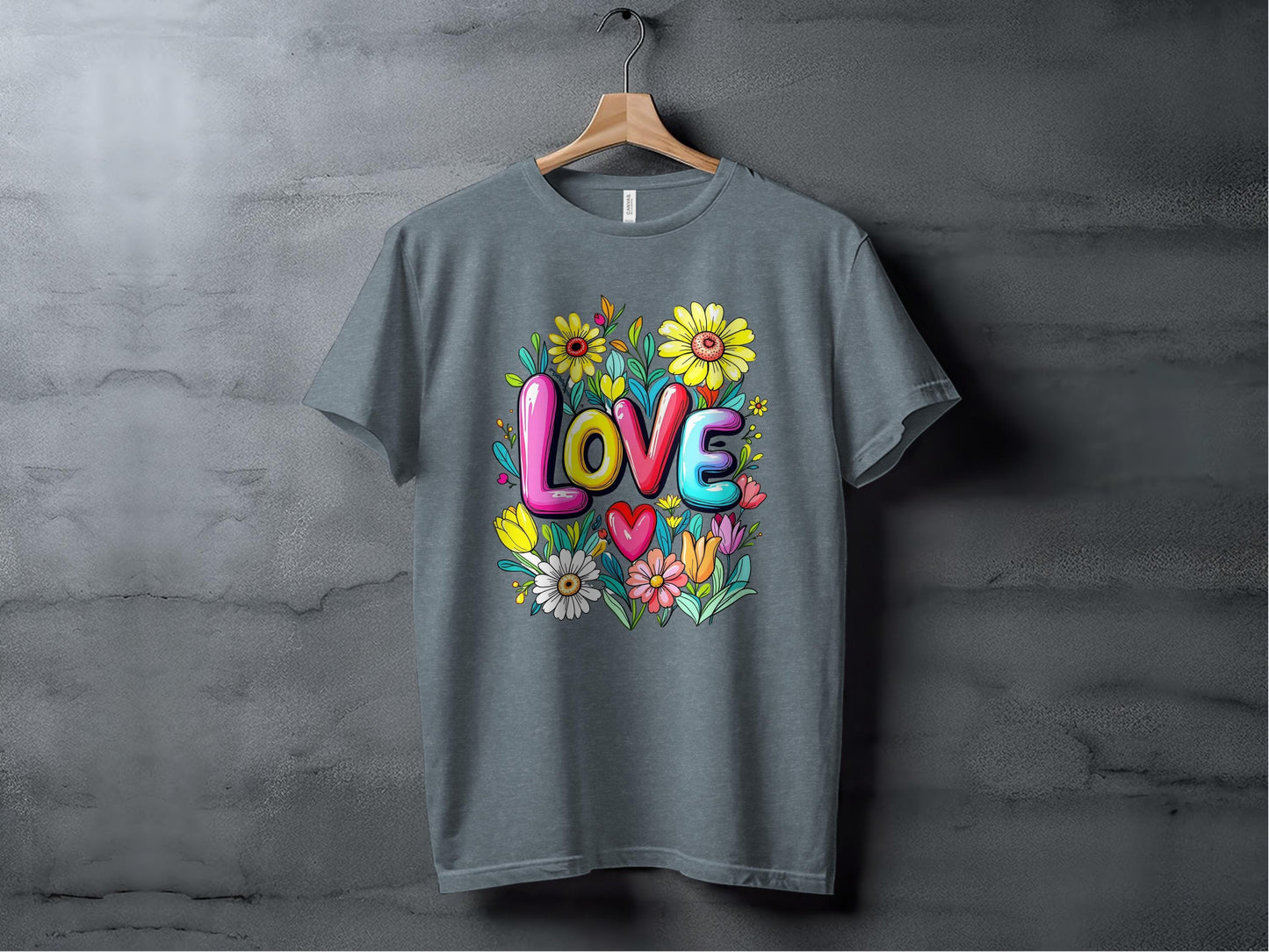 Floral Love T-Shirt, Flower T-Shirt, Trendy T-Shirt, Gift T-Shirt, Valentine T-Shirt, Colorful T-Shirt, T-Shirt for Her, Graphic Tee XS / Heather Slate