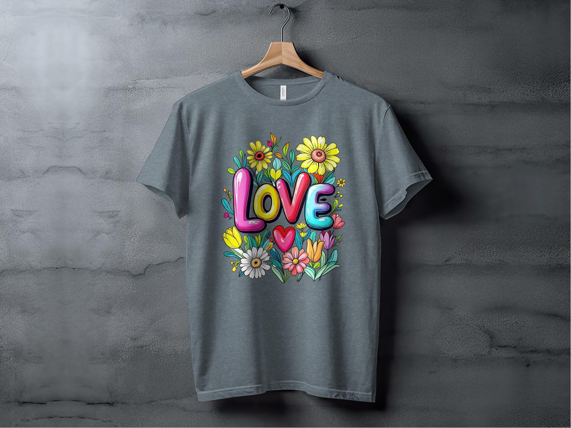Floral Love T-Shirt, Flower T-Shirt, Trendy T-Shirt, Gift T-Shirt, Valentine T-Shirt, Colorful T-Shirt, T-Shirt for Her, Graphic Tee XS / Heather Slate